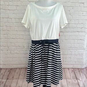 Kate Spade White and Navy Striped Dress XL